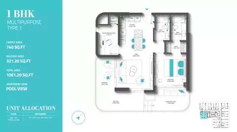 Floor plan, 1 Bed, 1,061 sq ft