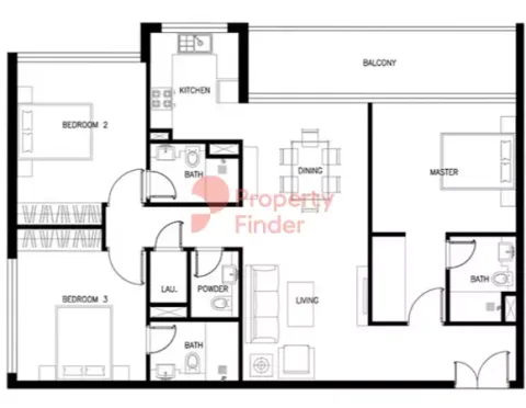 Floor plan, 3 Beds, 1,373 sq ft