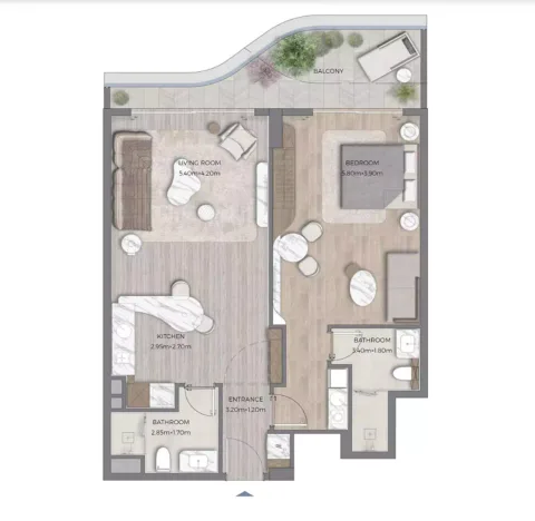 Floor plan, 1 Bed, 861 sq ft