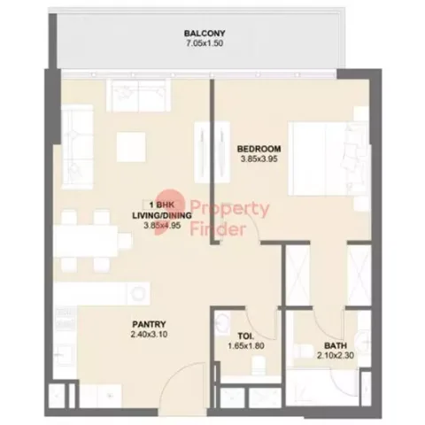 Floor plan, 1 Bed, 875 sq ft