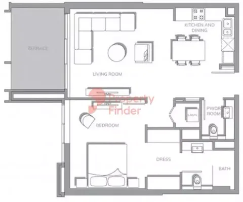 Floor plan, 1 Bed, 811 sq ft