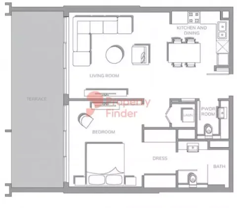 Floor plan, 1 Bed, 928 sq ft