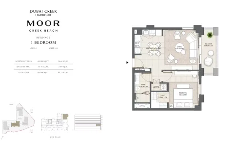 Floor plan, 1 Bed, 685 sq ft