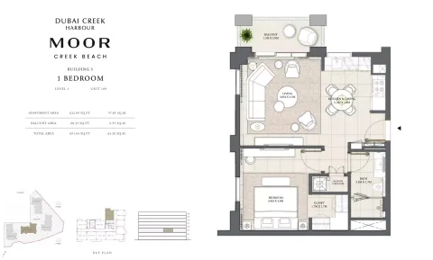 Floor plan, 1 Bed, 691 sq ft