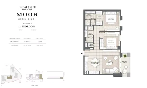 Floor plan, 2 Beds, 1,007 sq ft