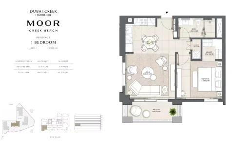 Floor plan, 1 Bed, 680 sq ft