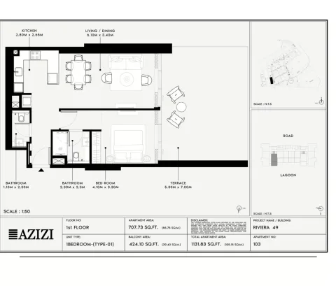 Floor plan, 1 Bed, 1,131 sq ft