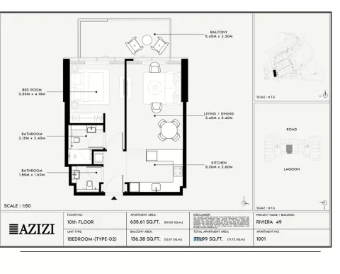 Floor plan, 1 Bed, 771 sq ft