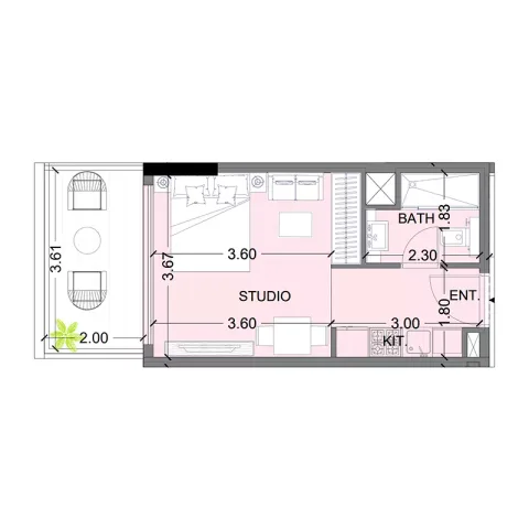Floor plan, Studio, 365 sq ft