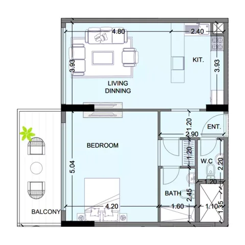 Floor plan, 1 Bed, 626 sq ft
