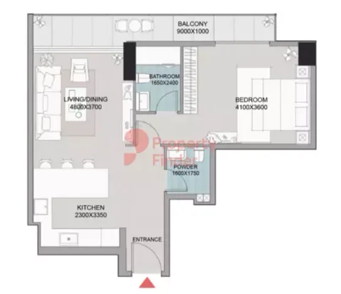 Floor plan, 1 Bed, 774 sq ft