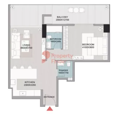 Floor plan, 1 Bed, 986 sq ft