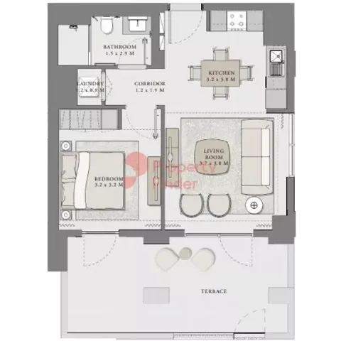 Floor plan, 1 Bed, 796 sq ft