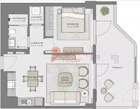 Floor plan, 1 Bed, 840 sq ft