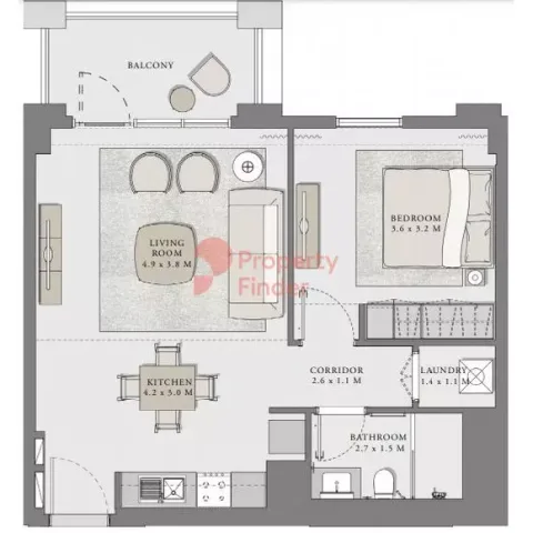 Floor plan, 1 Bed, 722 sq ft