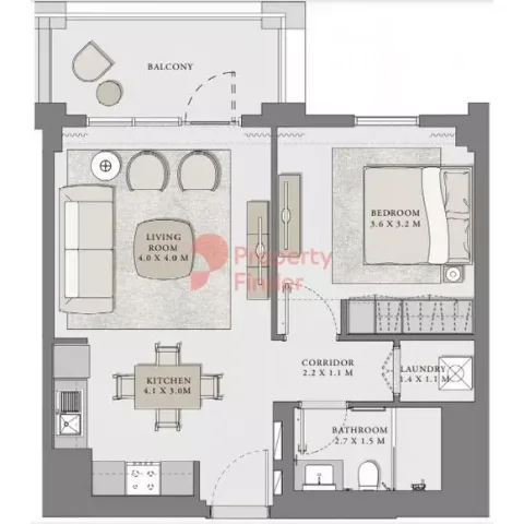 Floor plan, 1 Bed, 686 sq ft