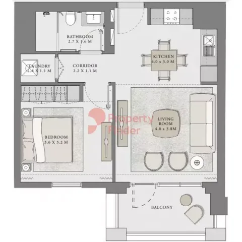 Floor plan, 1 Bed, 679 sq ft