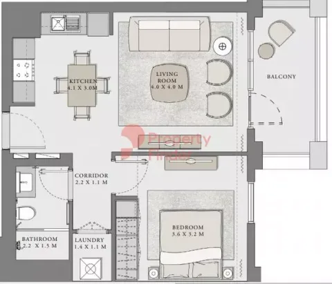 Floor plan, 1 Bed, 690 sq ft