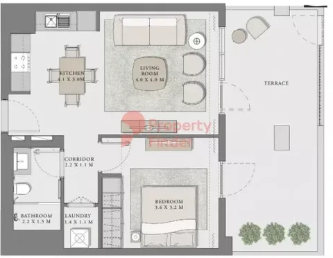Floor plan, 1 Bed, 874 sq ft