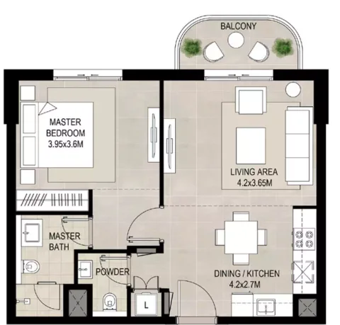 Floor plan, 1 Bed, 655 sq ft