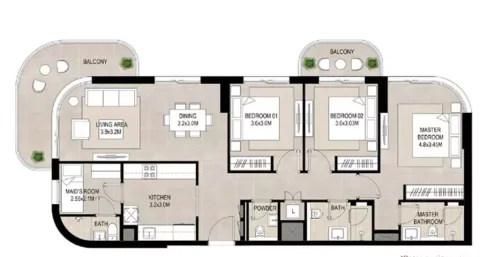 Floor plan, 3 Beds, 1,381 sq ft