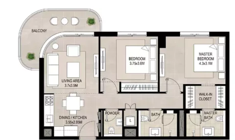 Floor plan, 2 Beds, 1,120 sq ft