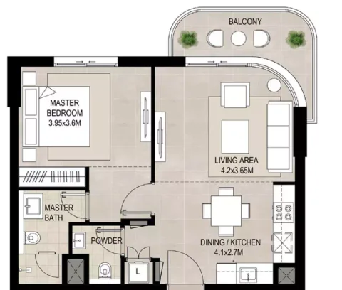 Floor plan, 1 Bed, 739 sq ft