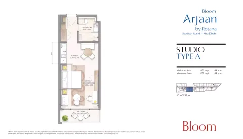 Floor plan, Studio, 477 sq ft