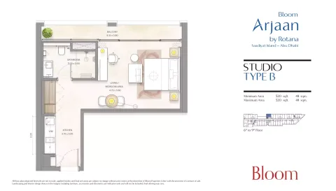 Floor plan, Studio, 520 sq ft