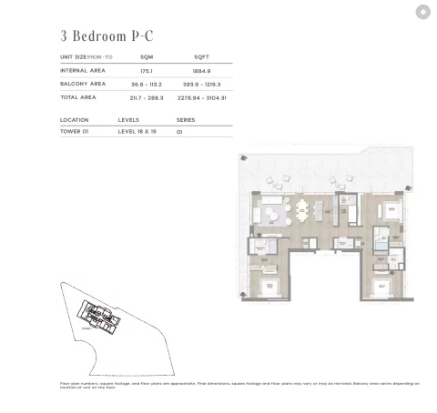 Floor plan, 3 Beds, 2,279 sq ft