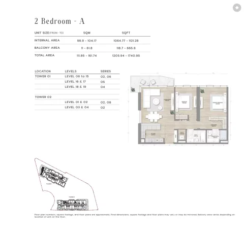 Floor plan, 2 Beds, 1,204 sq ft