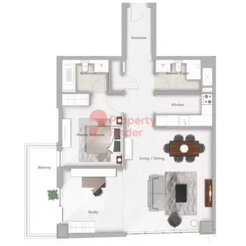 Floor plan, 1 Bed, 1,054 sq ft