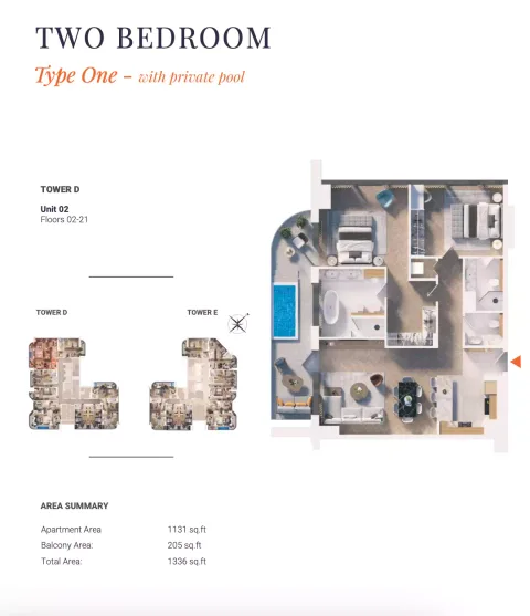 Floor plan, 2 Beds, 1,336 sq ft