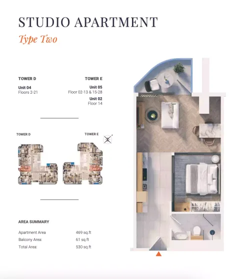 Floor plan, Studio, 530 sq ft