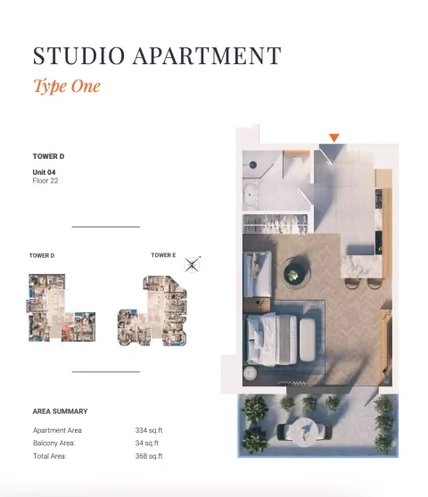 Floor plan, Studio, 368 sq ft