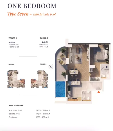 Floor plan, 1 Bed, 928 sq ft