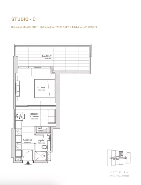 Floor plan, Studio, 561 sq ft