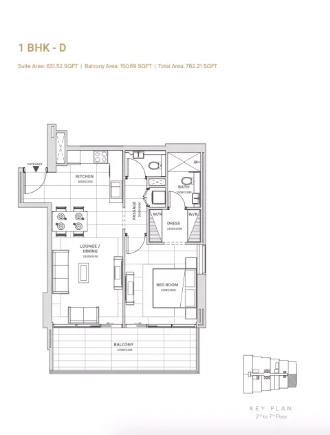 Floor plan, 1 Bed, 782 sq ft