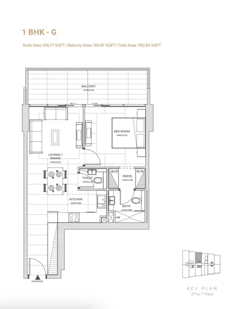 Floor plan, 1 Bed, 782 sq ft