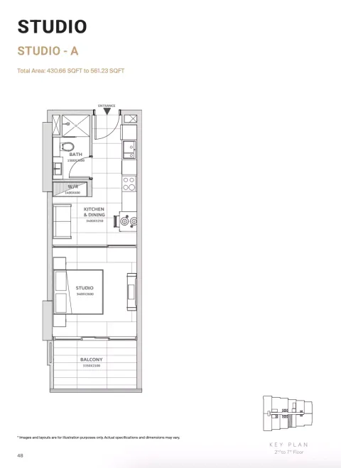 Floor plan, Studio, 430 sq ft