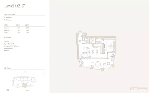 Floor plan, 1 Bed, 1,132 sq ft