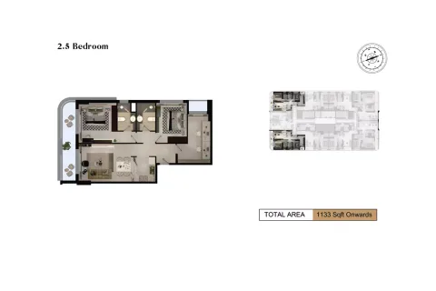 Floor plan, 2 Beds, 1,133 sq ft