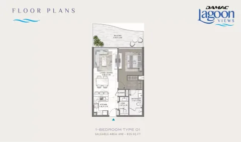 Floor plan, 1 Bed, 698 sq ft