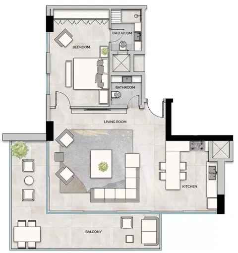 Floor plan, 1 Bed, 1,199 sq ft