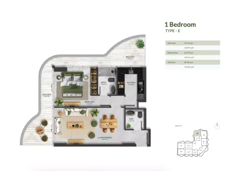 Floor plan, 1 Bed, 910 sq ft