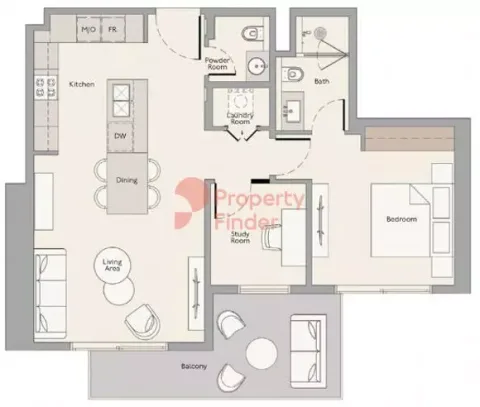 Floor plan, 1 Bed, 905 sq ft