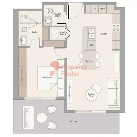 Floor plan, 1 Bed, 848 sq ft
