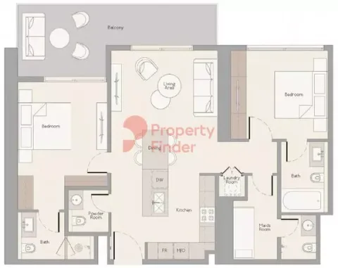 Floor plan, 2 Beds, 1,205 sq ft