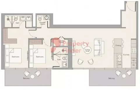Floor plan, 2 Beds, 1,219 sq ft