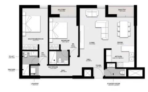 Floor plan, 2 Beds, 1,307 sq ft